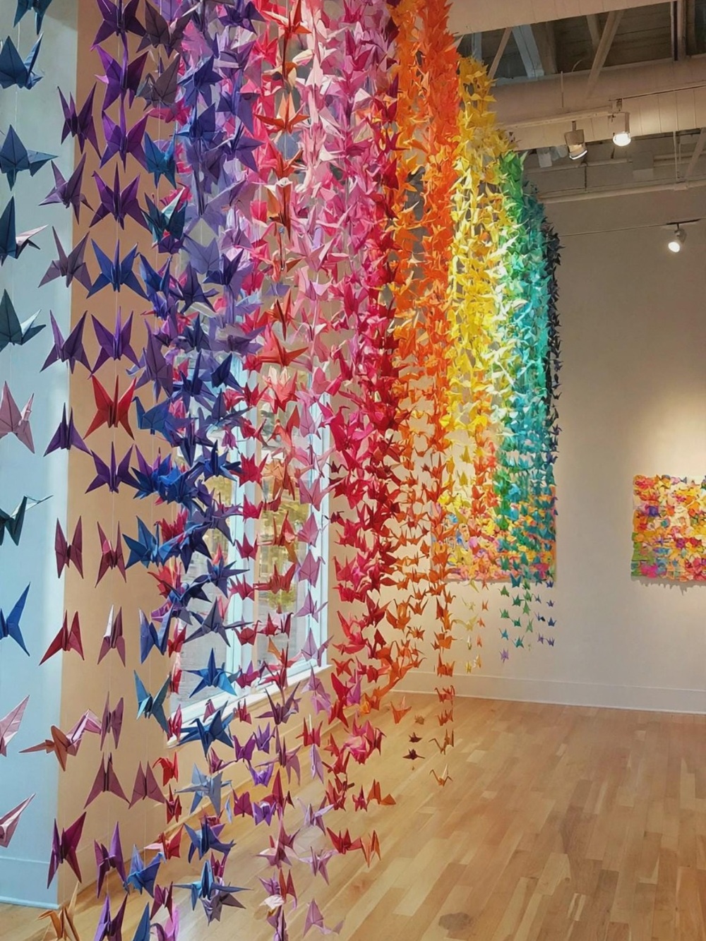 Rainbow Origami Crane Mobile - Multicolor Hanging Art